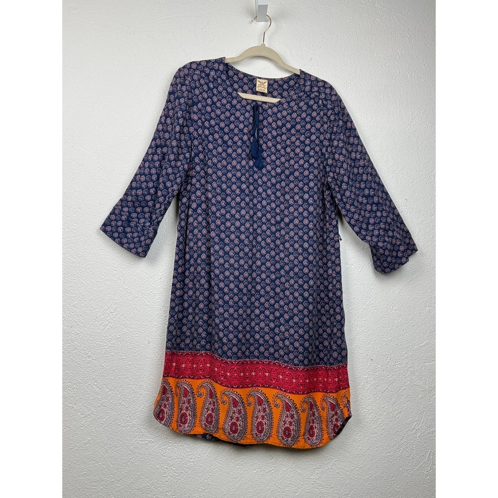 Faded Glory Blue Tunic Dress - L - Paisley Tassel Boho Peasant Festival
